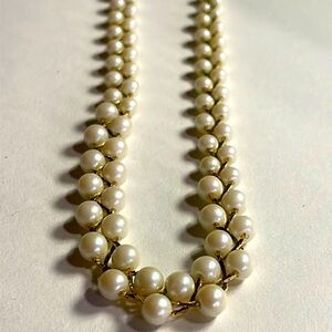 Vintage White faux Pearl Gold tone Woven Strand Necklace Wedding Prom 18 Long